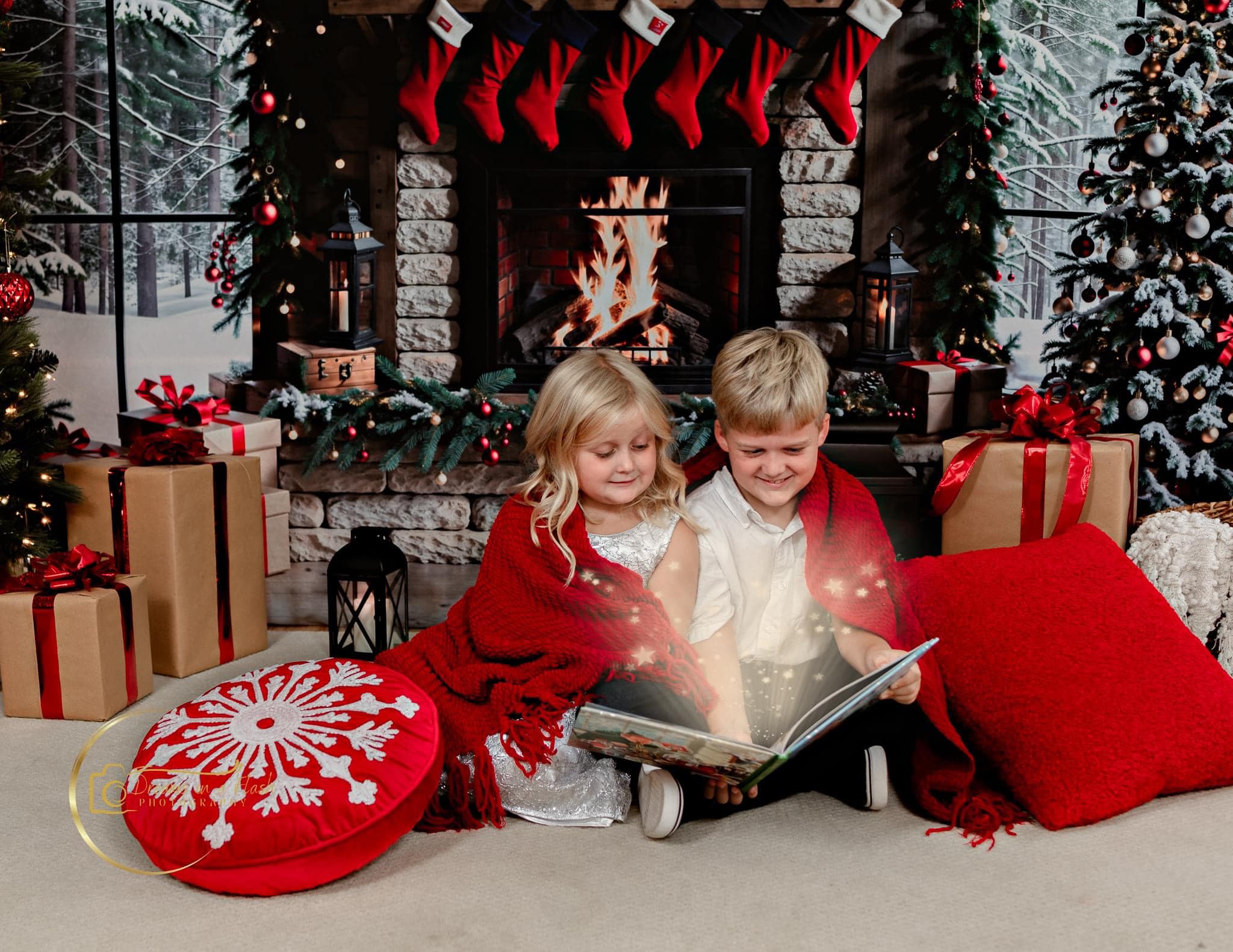 Kate Hiver Noël Cheminée en brique Brun Fenêtre Toile de fond conçue par Emetselch - Kate Backdrop FR