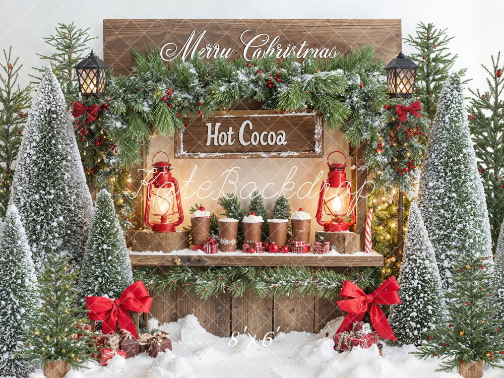 Kate Noël Chocolat Chaud Sapins Neige Toile de fond conçue par Emetselch - Kate Backdrop FR
