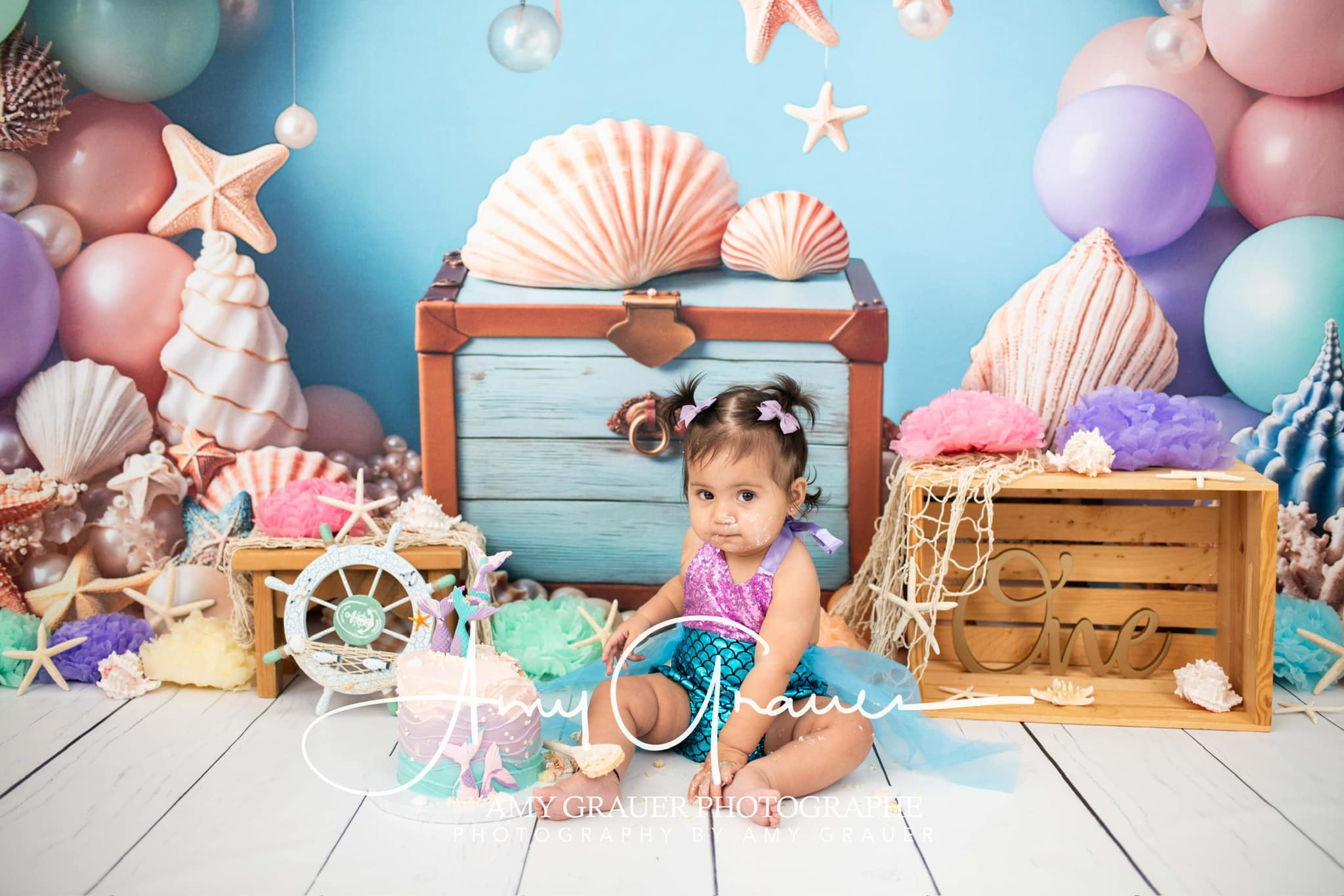 Kate Cake smash Mer Coloré Ballons Coquille Toile de fond conçue par Emetselch - Kate Backdrop FR