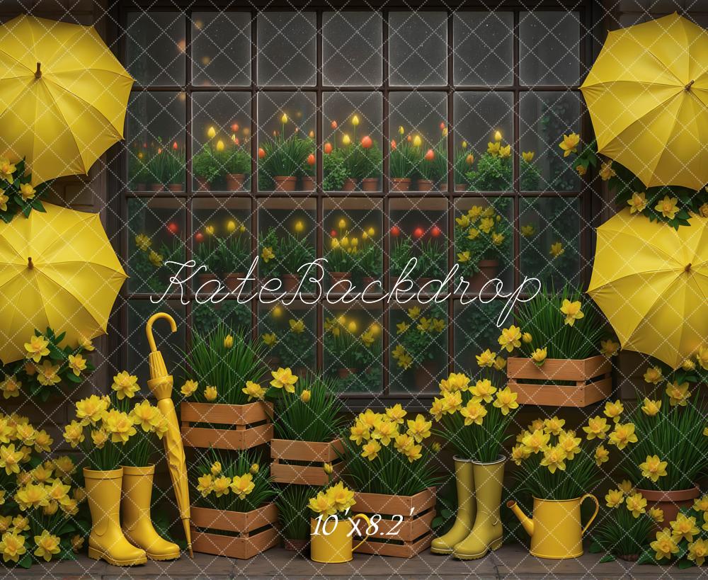 Kate Jardin Parapluies Fleurs Jaune Toile de fond conçue par Mini MakeBelieve