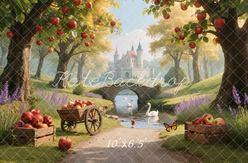 Kate Château Pommiers Chariot Cygnes Toile de fond en Laine conçue par Emetselch - Kate Backdrop FR