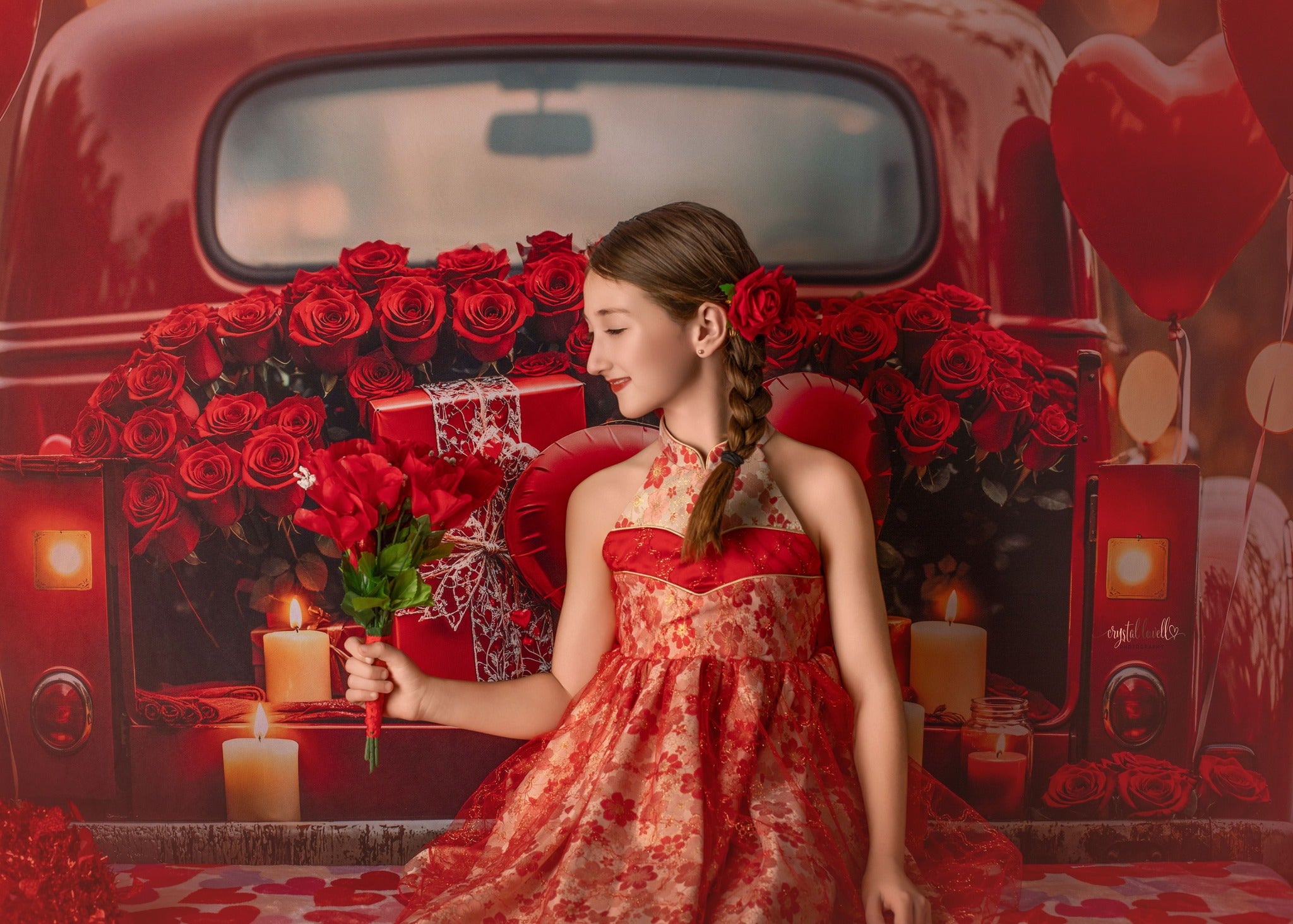Kate Saint Valentin Voiture Rouge Ballons Toile de fond conçue par Emetselch - Kate Backdrop FR