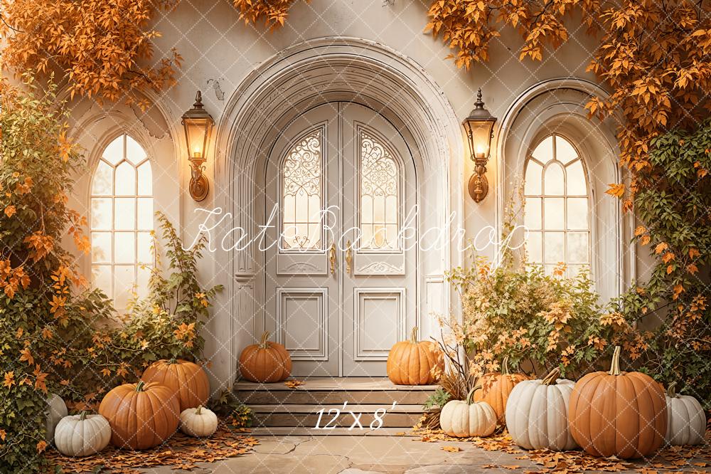 Kate Automne Citrouilles Feuillage Porte Toile de fond en Laine conçue par Emetselch