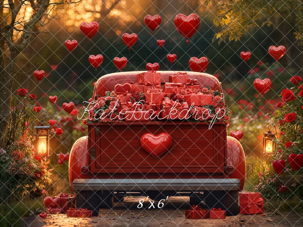 Kate Saint Valentin Voiture Cœurs Rouge Toile de fond en Laine conçue par Emetselch - Kate Backdrop FR