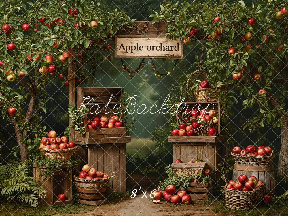 Kate Verger Pommes Arbres Paniers Bois Toile de fond conçue par Emetselch