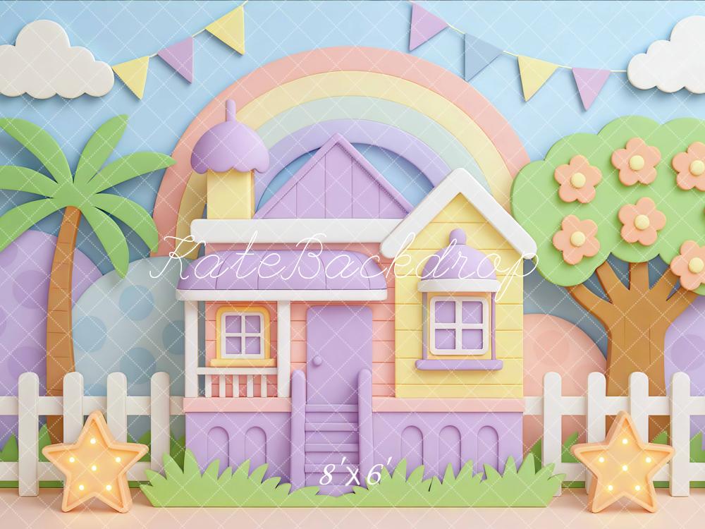 Kate Maison Arc-en-Ciel Étoiles Pastel Toile de fond conçue par Mini MakeBelieve