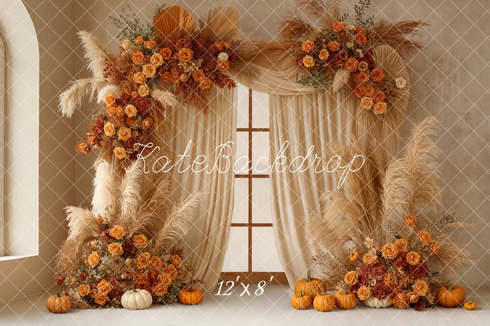 Kate Automne Fleurs Pampas Citrouilles Toile de fond conçue par Emetselch - Kate Backdrop FR