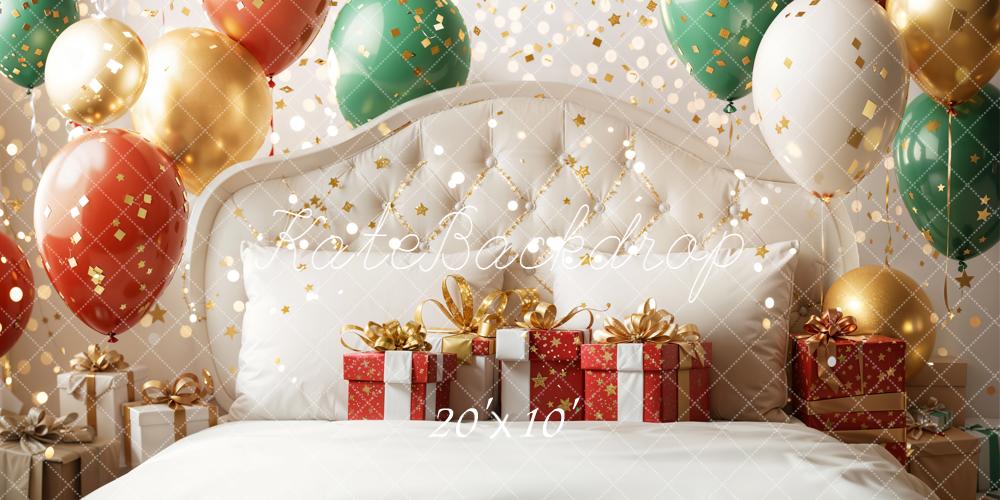 Kate Noël Lit Ballons Cadeaux Paillettes Toile de fond conçue par Emetselch - Kate Backdrop FR