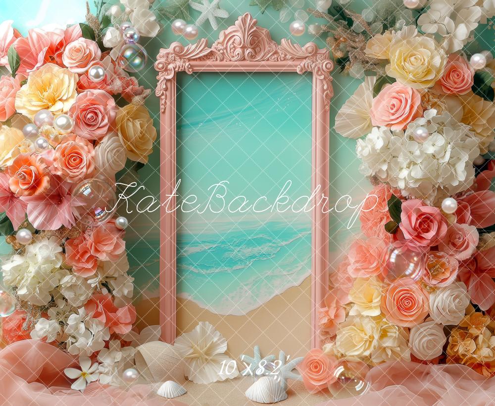 Kate Plage Fleurs Coquillages Cadre Toile de fond conçue par Mini MakeBelieve - Kate Backdrop FR