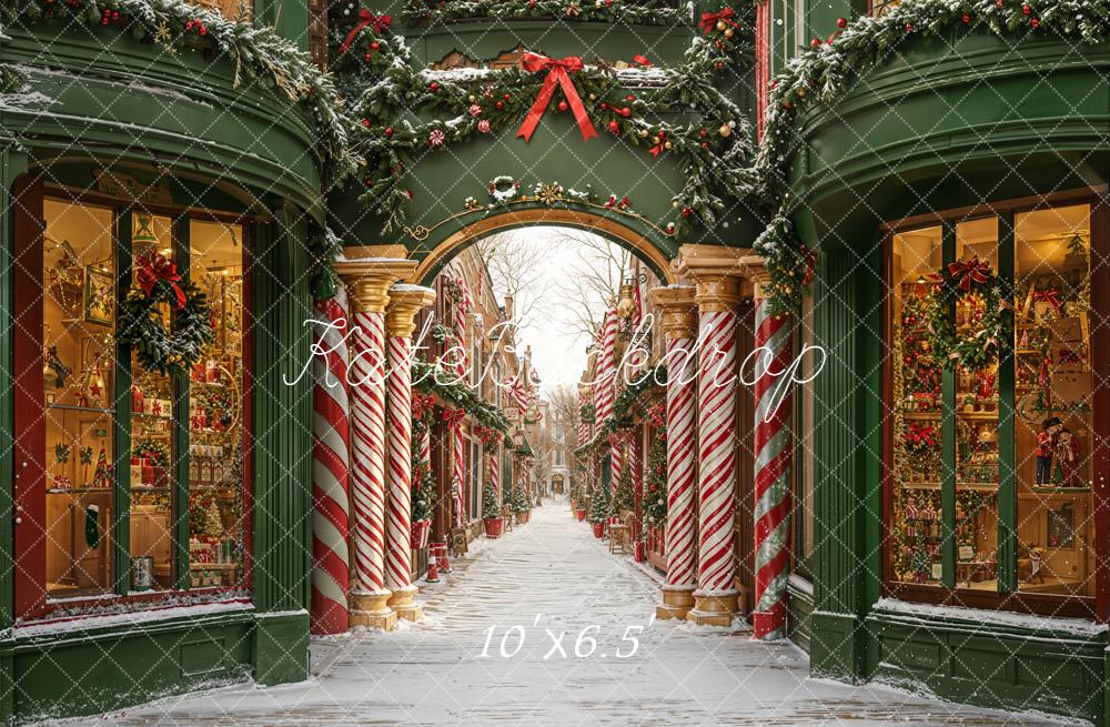 Kate Noël Rue Colonnes Bonbons Neige Toile de fond conçue par Emetselch - Kate Backdrop FR
