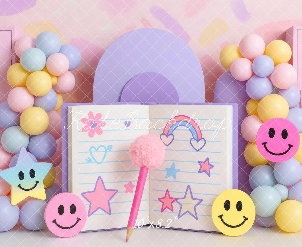 Kate Ballons Sourire Journal Pastel Toile de fond conçue par Mini MakeBelieve - Kate Backdrop FR