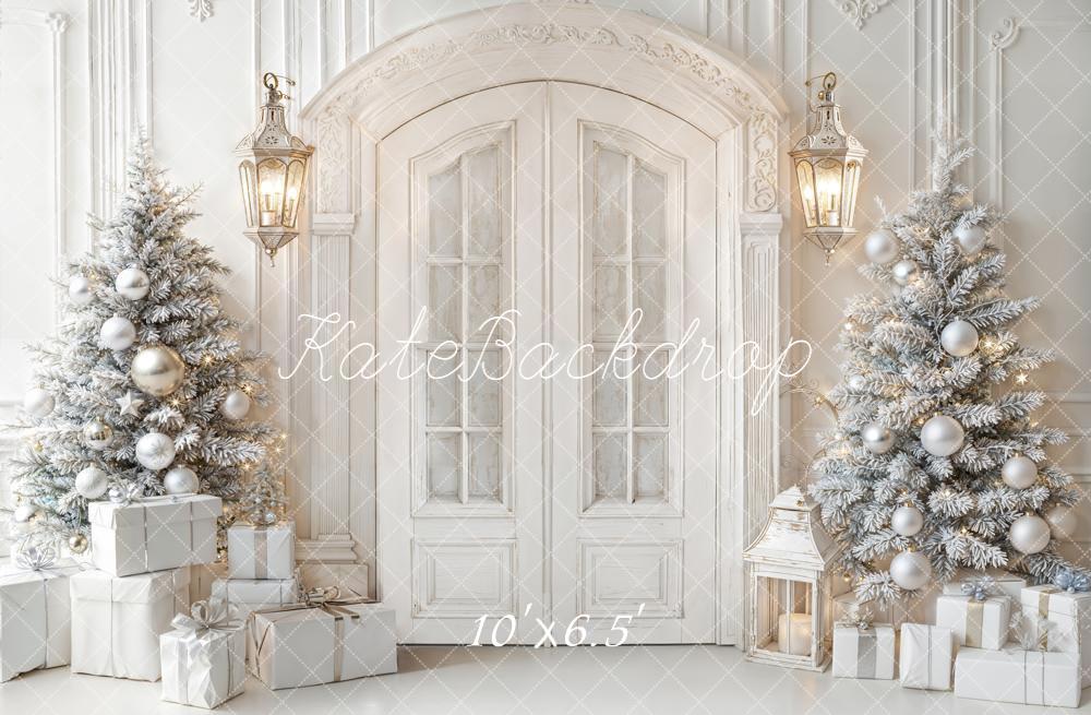 Kate Noël Blanc Sapins Cadeaux Toile de fond en Laine conçue par Emetselch