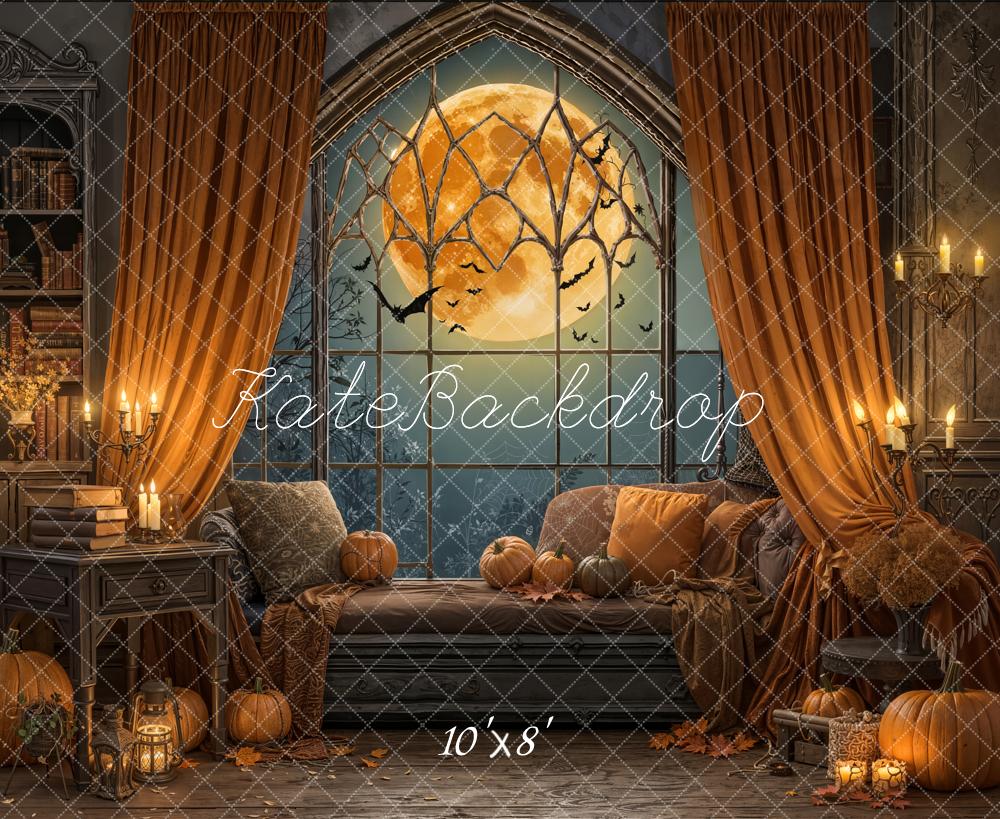 Kate Halloween Citrouilles Lune Fenêtre Toile de fond en Laine conçue par Emetselch - Kate Backdrop FR