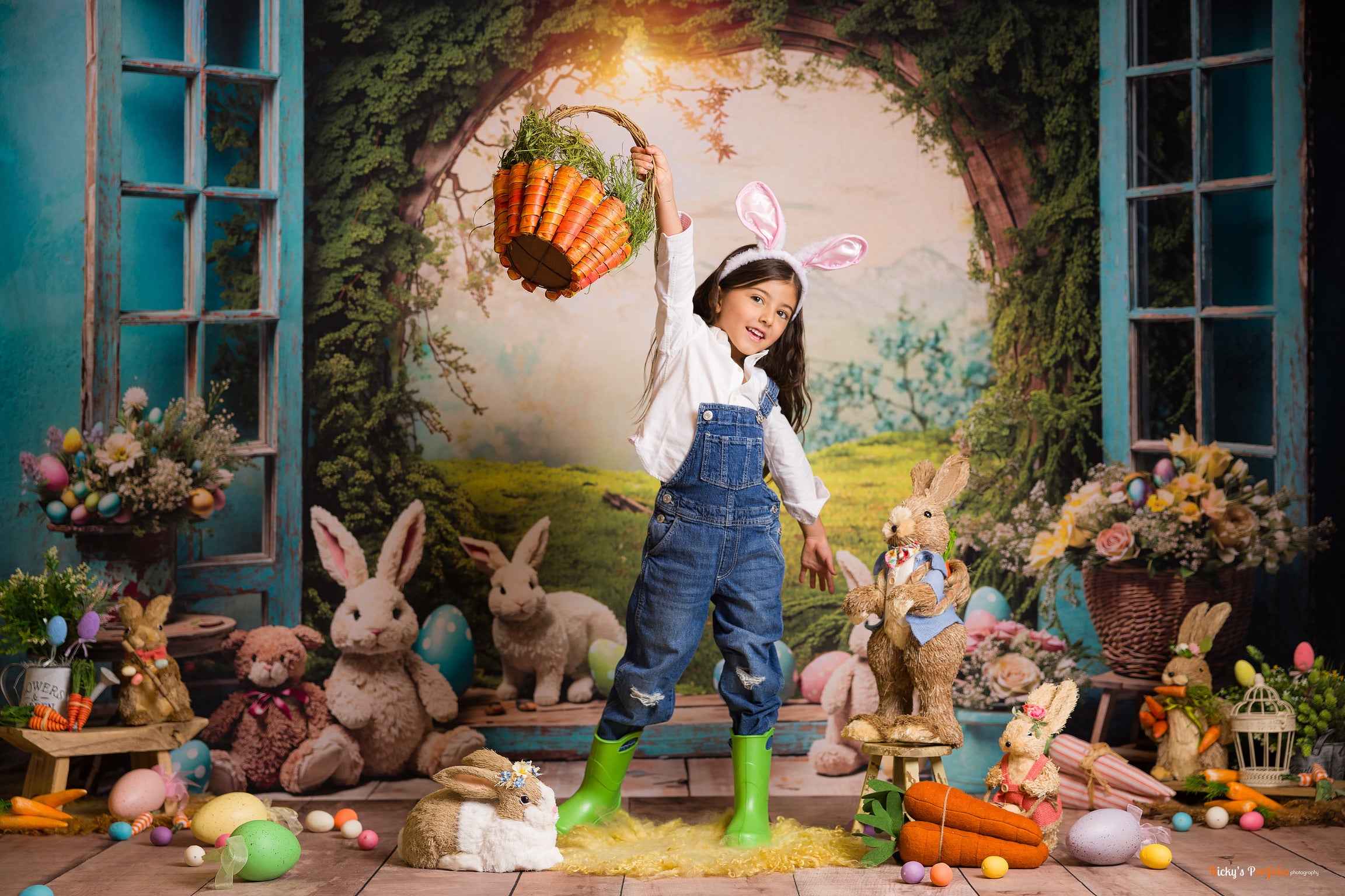 Kate Pâques Lapin Fenêtre Paysage Toile de fond pour la photographie - Kate Backdrop FR