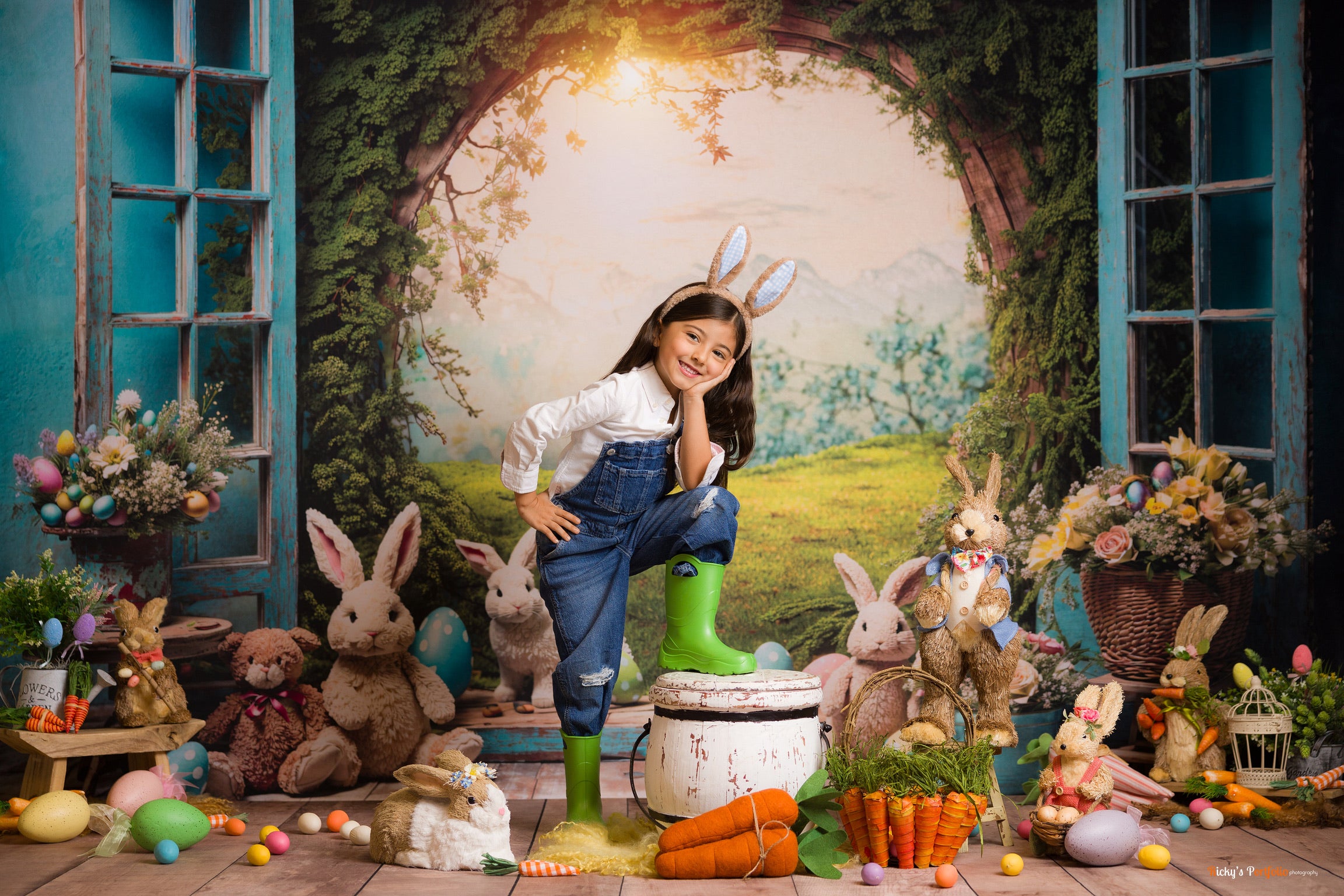 Kate Pâques Lapin Fenêtre Paysage Toile de fond pour la photographie - Kate Backdrop FR