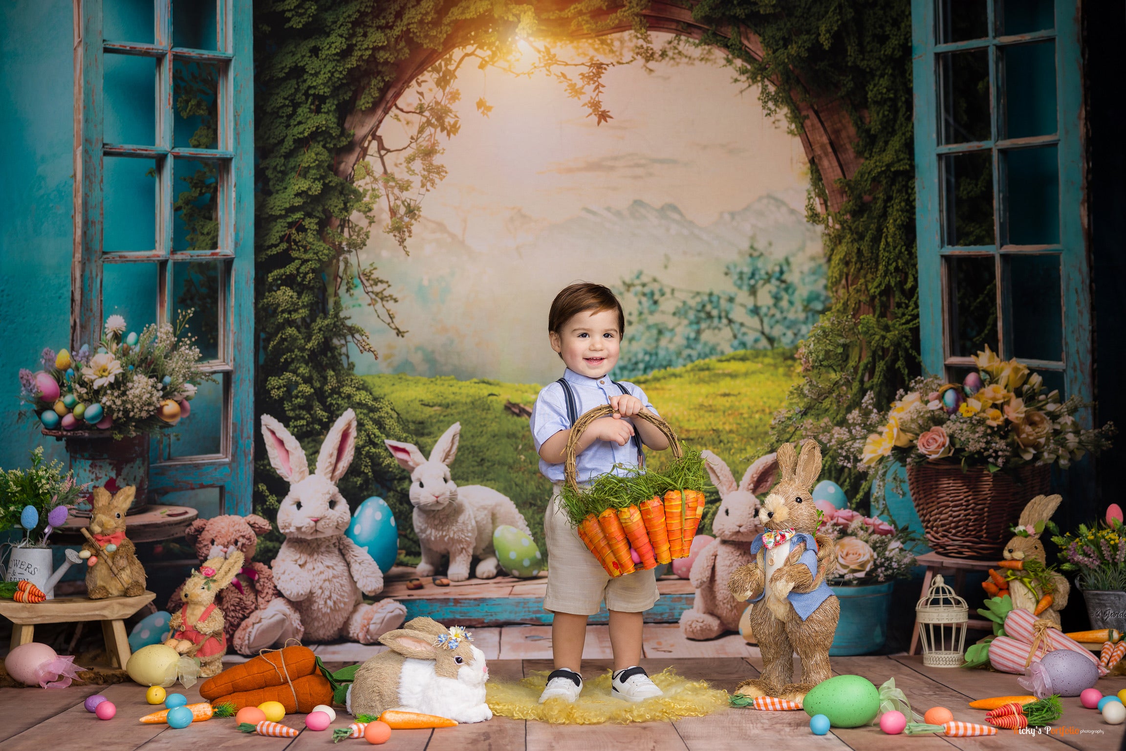 Kate Pâques Lapin Fenêtre Paysage Toile de fond pour la photographie - Kate Backdrop FR