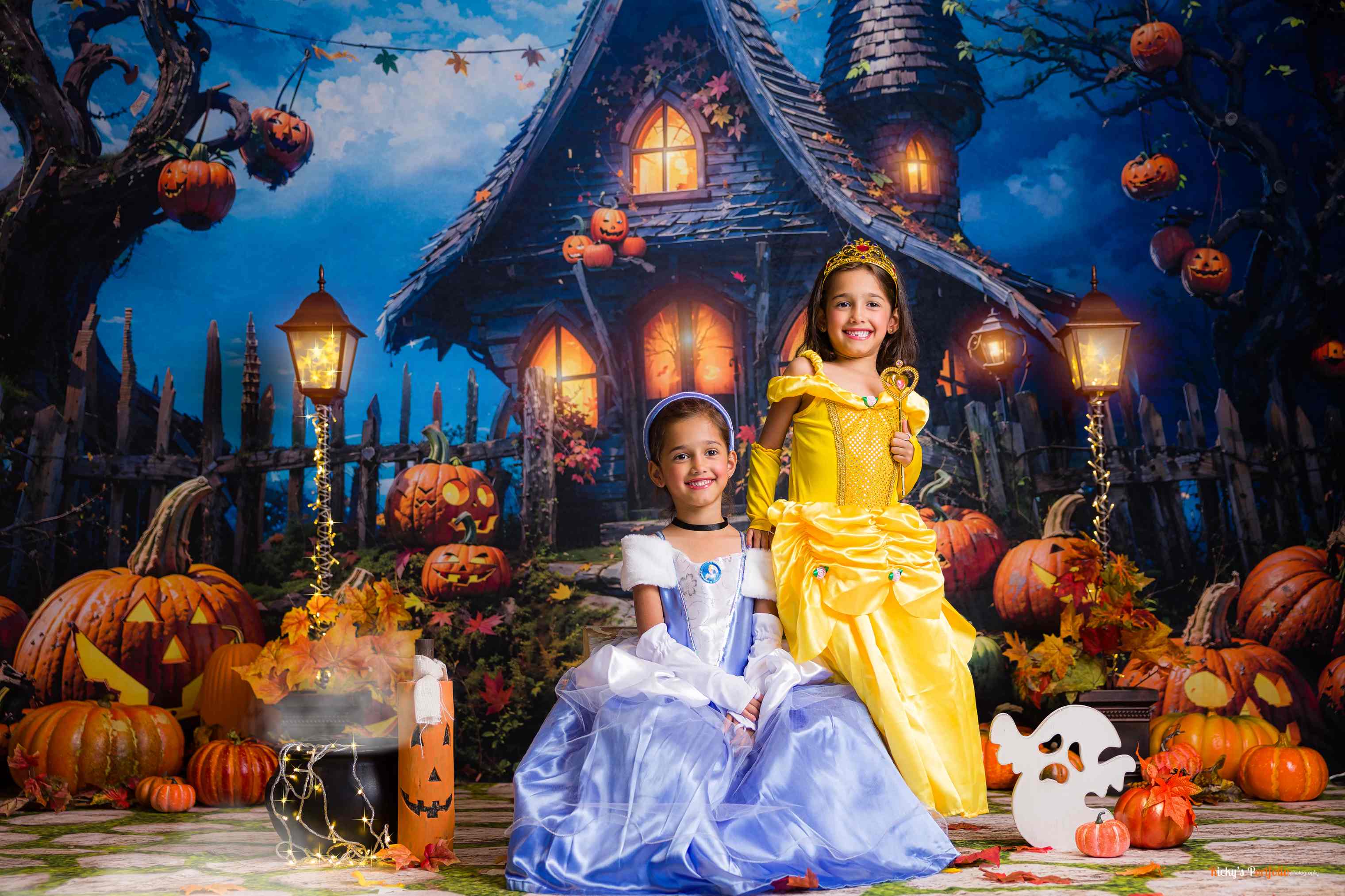 Kate Halloween Citrouille Château magique Toile de fond Conçu par Chain Photographie - Kate Backdrop FR