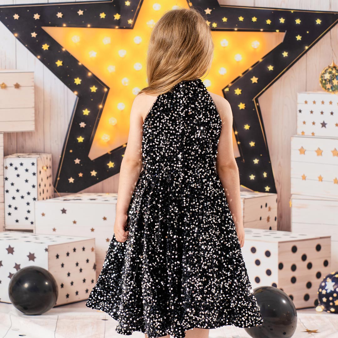 Kate Noir Paillettes Fête Robe pour Enfants - Kate Backdrop FR
