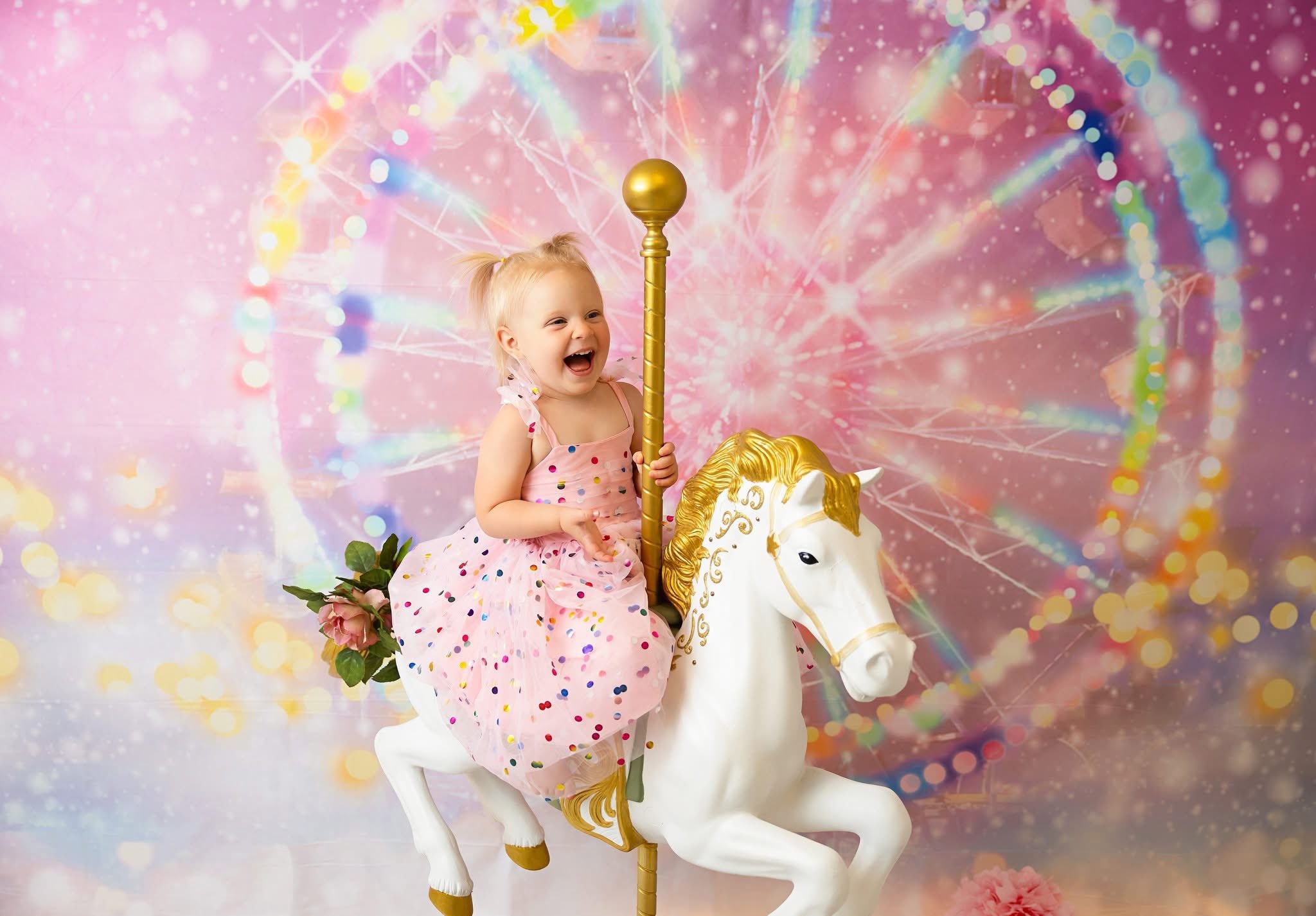 Kate Bokeh Fantaisie Grande roue Rose Enfant Toile de fond conçue par GQ