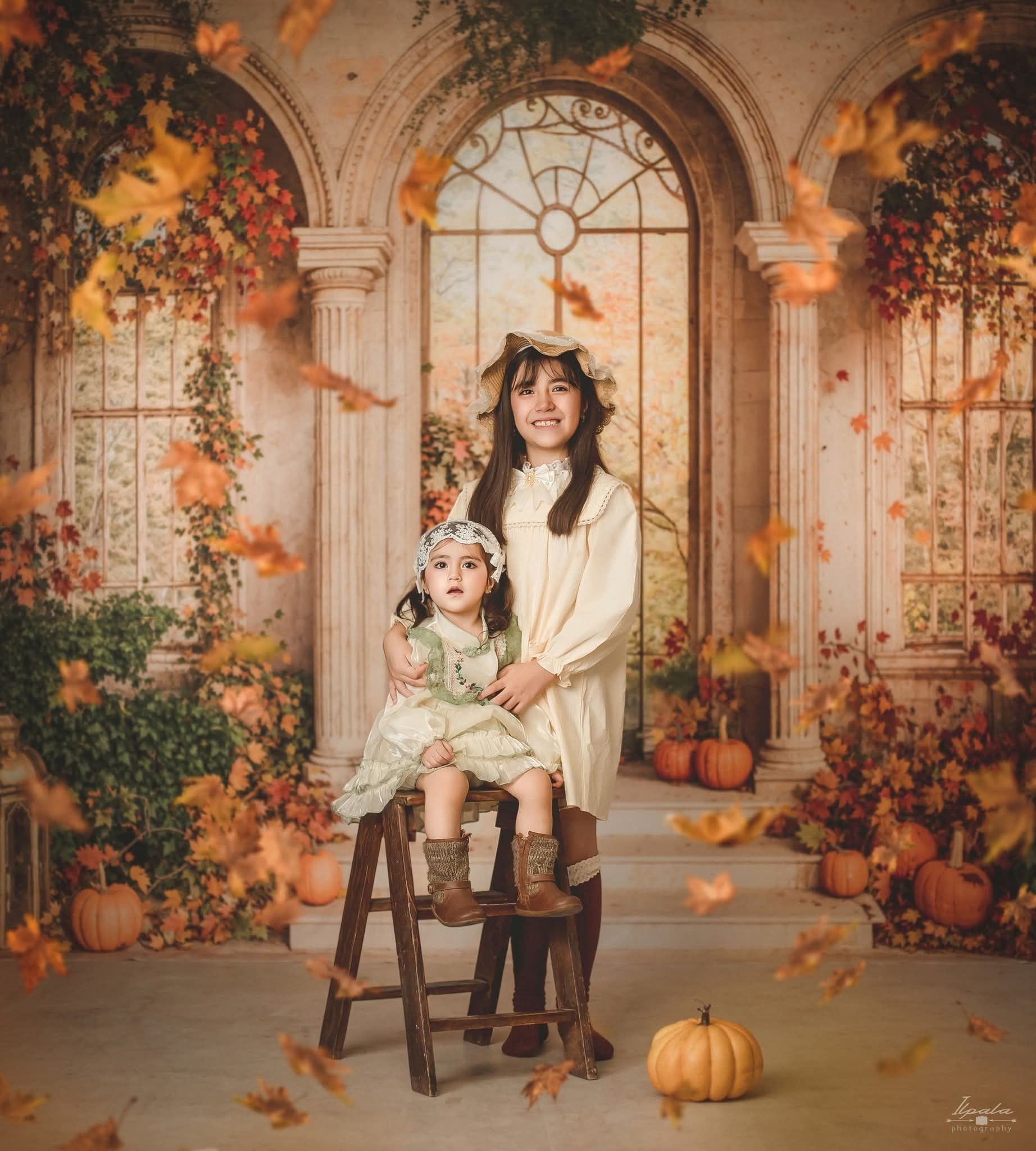 Kate Automne Arche Rétro Citrouilles Feuillage Toile de fond conçue par Emetselch