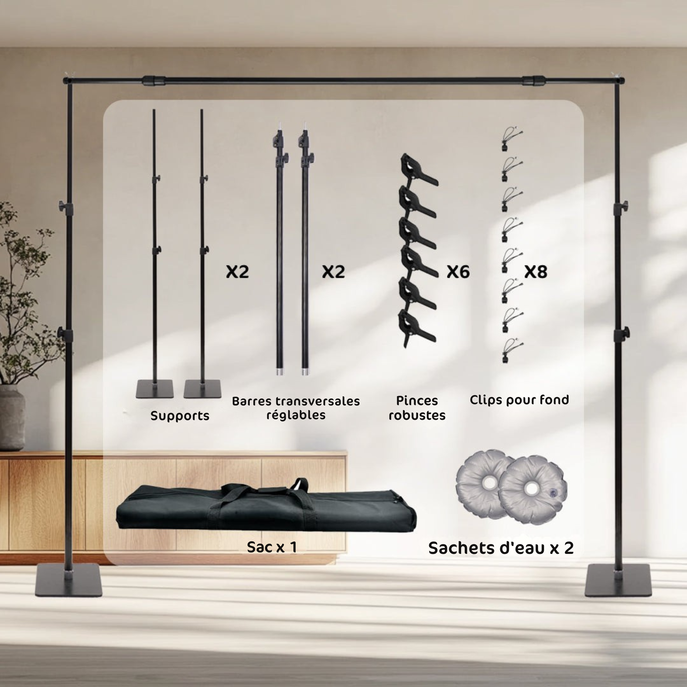 Kate Support Réglable à Base Carrée Léger 3x2,4m pour Fond et Papier Photographie