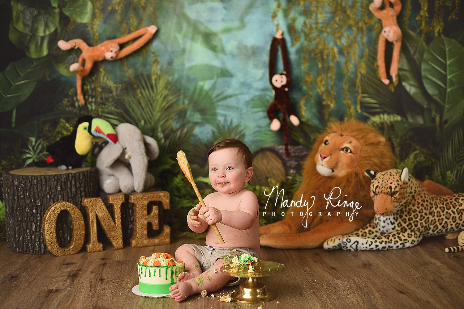 Kate Jungle Animal Cake Smash Enfant Toile de fond conçue par Mandy Ringe - Kate Backdrop FR