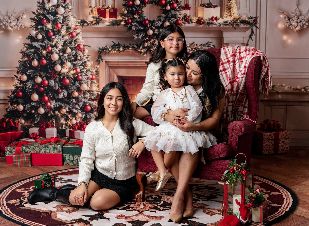 Kate Sapin de Noël Cheminée Mur Rétro Cadeaux Toile de fond+Rond Rétro Floral Tapis de sol Toile de fond