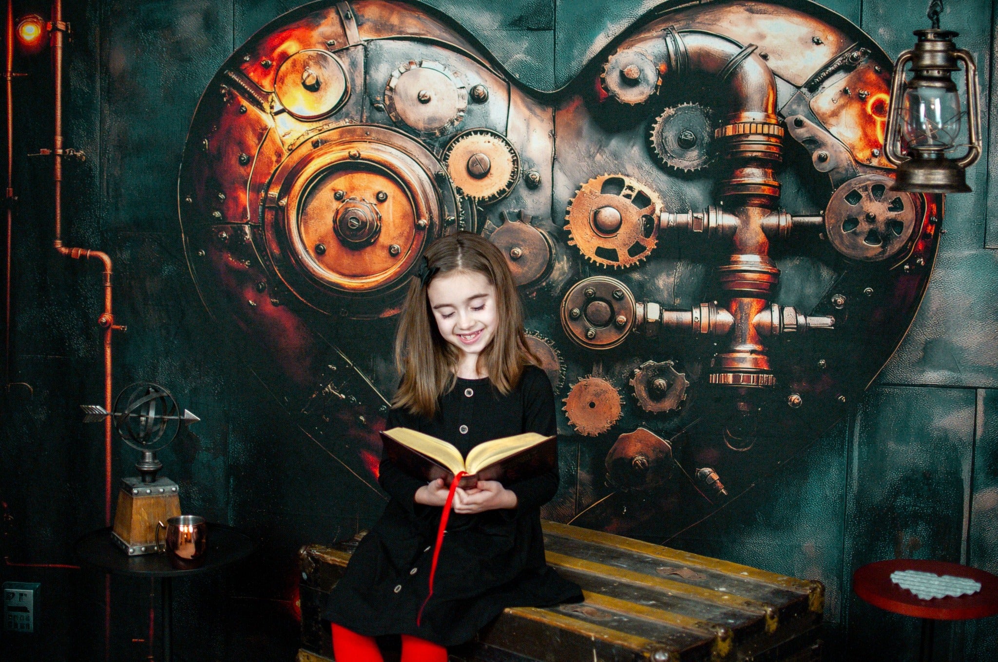 Kate Saint Valentin Coeur Steampunk Engrenages Toile de fond conçue par Patty Roberts - Kate Backdrop FR