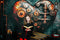 Kate Saint Valentin Coeur Steampunk Engrenages Toile de fond conçue par Patty Roberts - Kate Backdrop FR