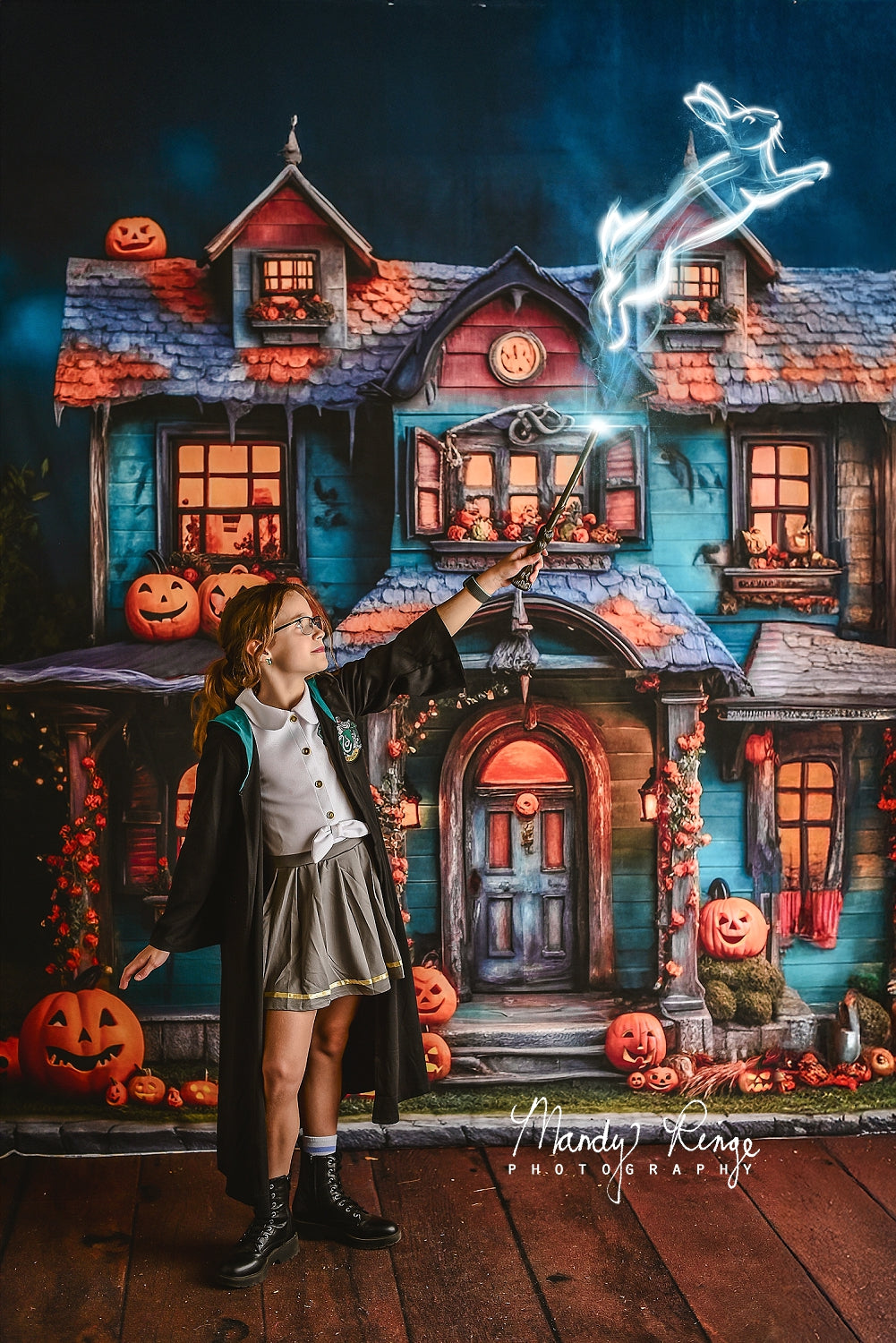 Kate Citrouille Halloween Maison Jaune Toile de fond conçue par Mandy Ringe - Kate Backdrop FR
