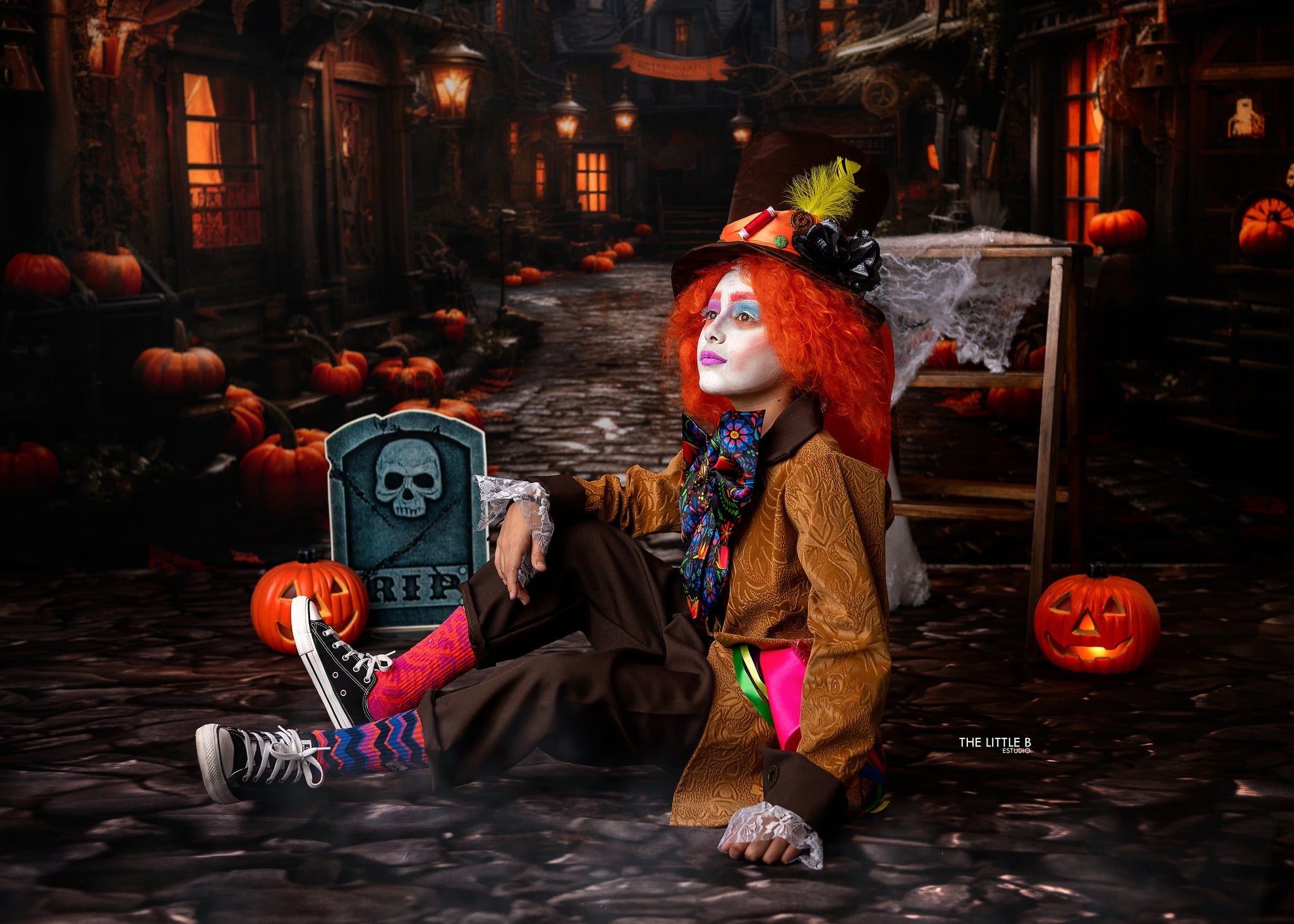Kate Halloween Citrouille Rue Toile de fond+Brun Pierre Sol Toile de fond - Kate Backdrop FR