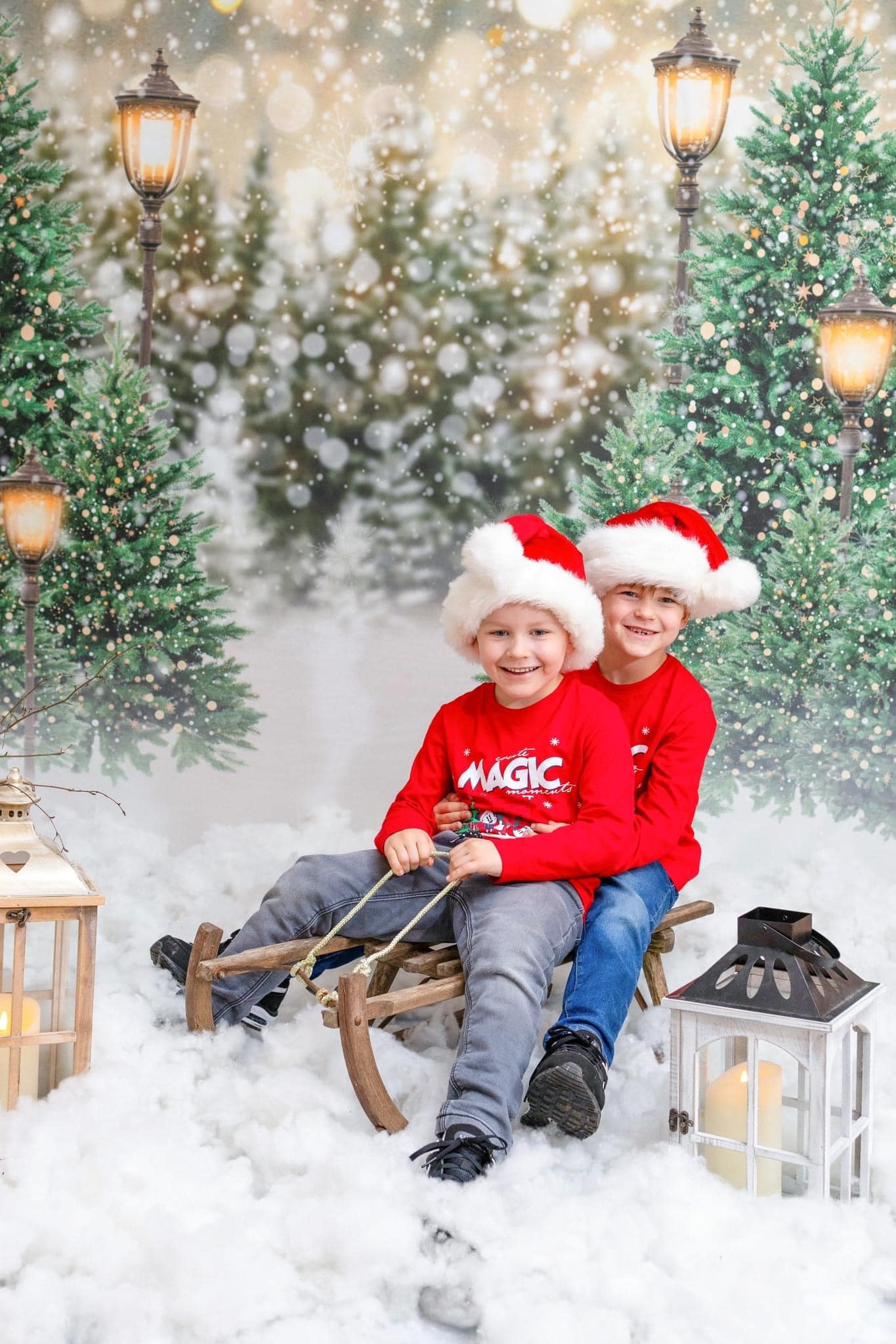 Kate Hiver Noël Neige Forêt Lumières Toile de fond en Laine pour la photographie - Kate Backdrop FR