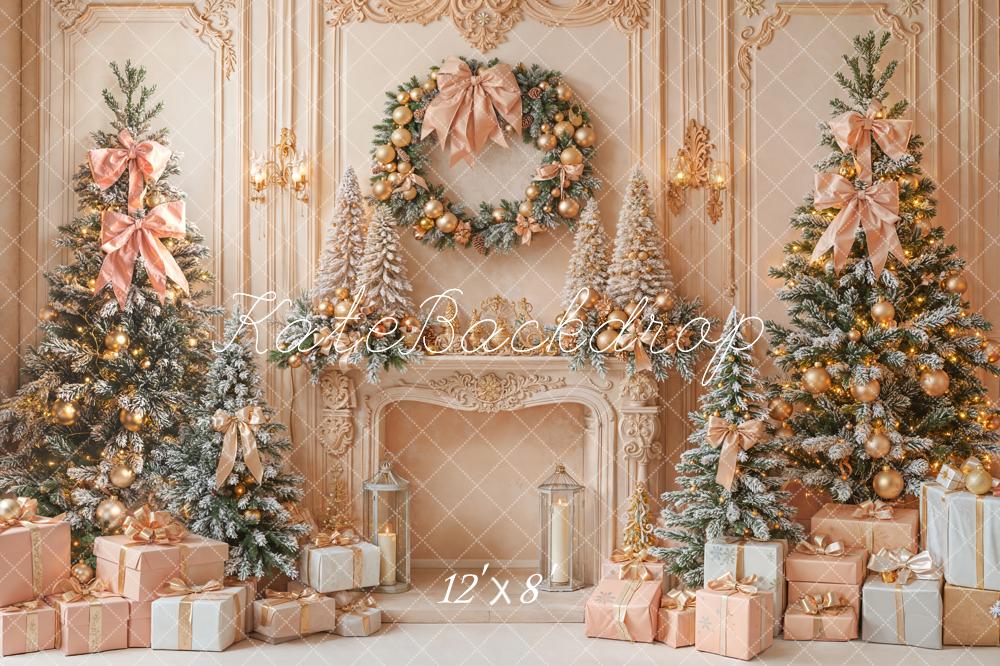 Kate Noël Sapins Cheminée Cadeaux Toile de fond en Laine conçue par Emetselch - Kate Backdrop FR