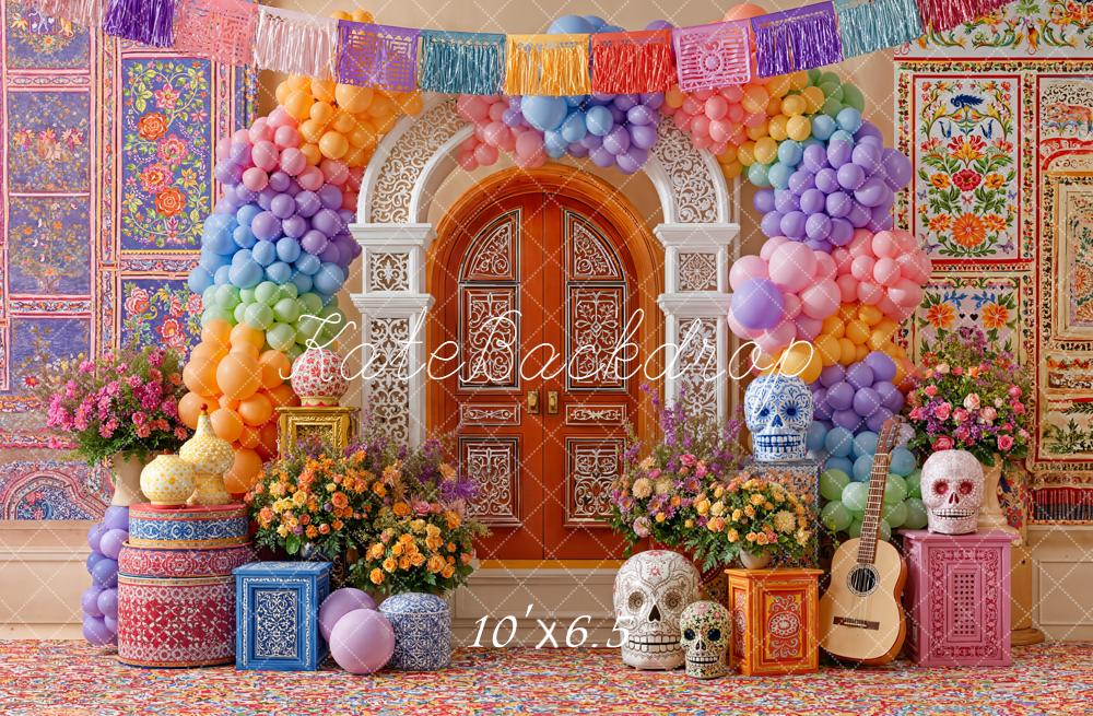Kate Mexicain Ballons Fleurs Crânes Toile de fond conçue par Emetselch - Kate Backdrop FR