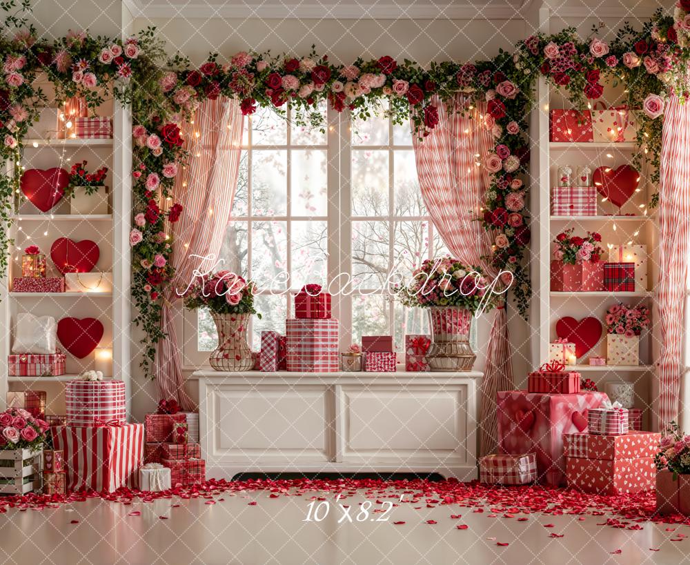 Kate Saint Valentin Fleurs Fenêtre Cadeaux Toile de fond en Laine conçue par Emetselch