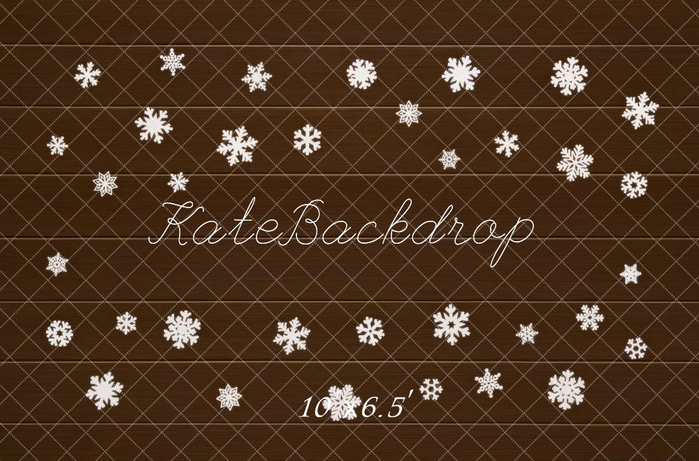Kate Hiver Flocons Bois Marron Sol Toile de fond conçue par Mini MakeBelieve