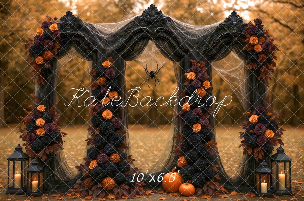 Kate Halloween Arche Fleurs Toiles Araignée Toile de fond conçue par Mini MakeBelieve - Kate Backdrop FR