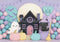 Kate Halloween Maison Chat Fantôme Ballons Toile de fond conçue par Mini MakeBelieve - Kate Backdrop FR