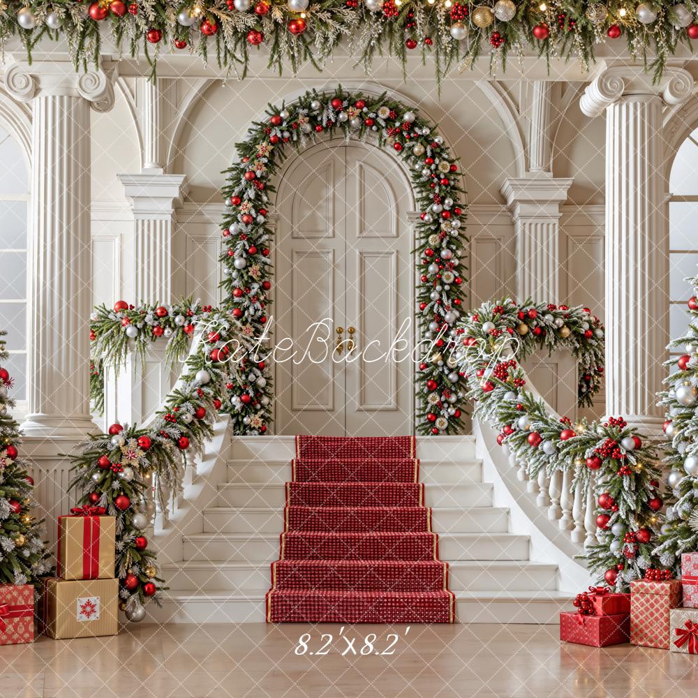 Kate Noël Escalier Sapins Arche Porte Toile de fond conçue par Emetselch - Kate Backdrop FR