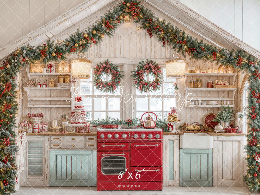 Kate Noël Cuisine Blanc Guirlandes Toile de fond conçue par Emetselch - Kate Backdrop FR