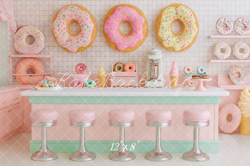 Kate Diner Donuts Bar Rose Pastel Toile de fond conçue par Patty Roberts - Kate Backdrop FR