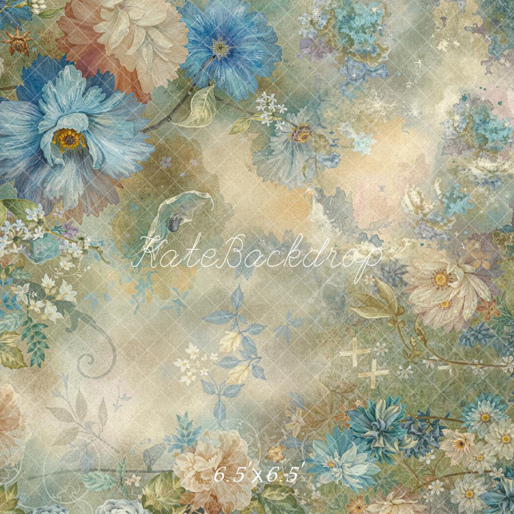 Kate Floral Bleu Beige Abstrait Toile de fond conçue par Emetselch - Kate Backdrop FR