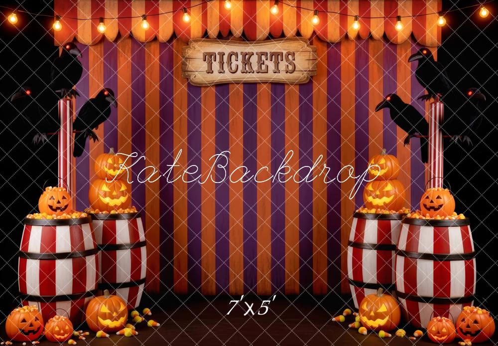Kate Halloween Cirque Barils Corbeaux Citrouilles Toile de fond conçue par Patty Roberts