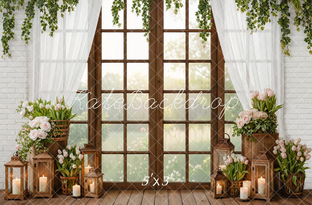 Kate Fenêtre Rideaux Fleurs Lanternes Toile de fond conçue par Emetselch