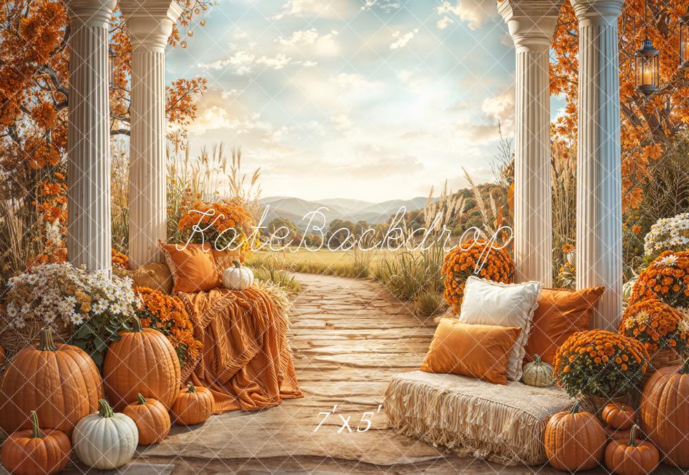Kate Automne Citrouilles Fleurs Chemin Toile de fond conçue par Emetselch