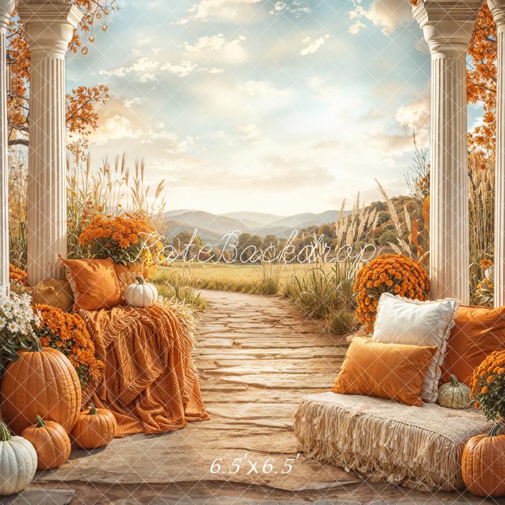 Kate Automne Citrouilles Fleurs Chemin Toile de fond conçue par Emetselch