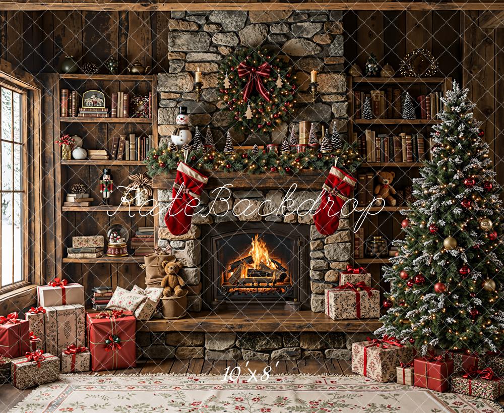 Kate Noël Cheminée Sapin Livres Toile de fond en Laine conçue par Emetselch - Kate Backdrop FR