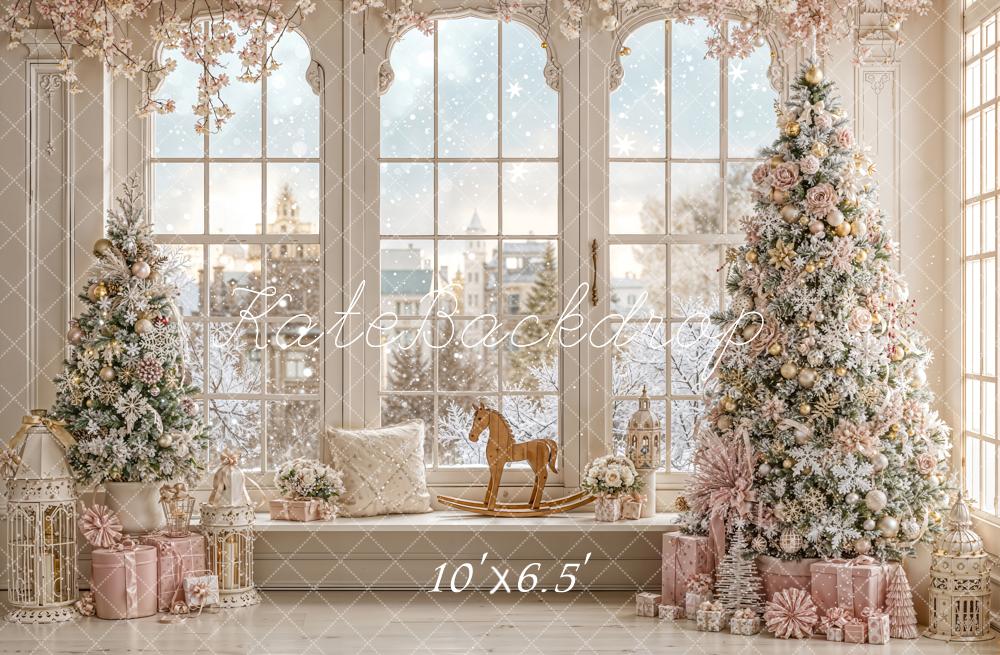 Kate Noël Sapins Cadeaux Fenêtre Toile de fond en Laine conçue par Emetselch - Kate Backdrop FR