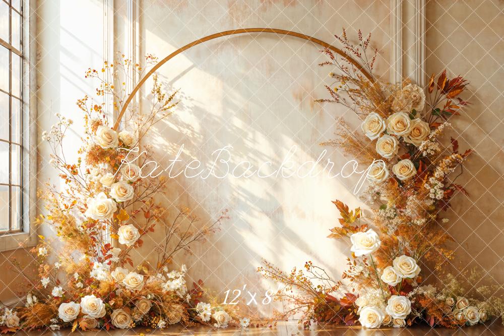 Kate Bohème Arc Fleurs Beige Lumière Toile de fond en Laine conçue par Emetselch