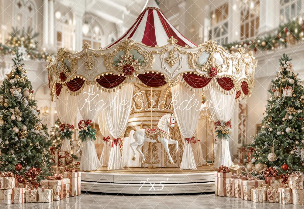 Kate Carrousel Noël Sapin Cadeaux Toile de fond conçue par Emetselch - Kate Backdrop FR